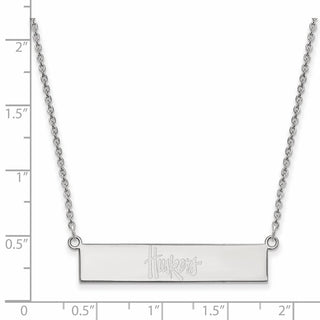 Sterling Silver Rhodium-plated LogoArt University of Nebraska Huskers Small Bar 18 inch Necklace