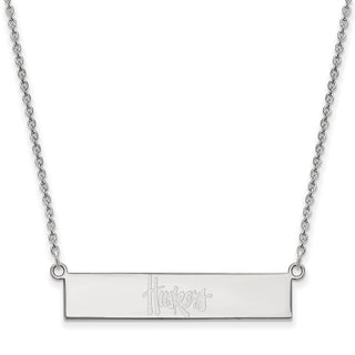 Sterling Silver Rhodium-plated LogoArt University of Nebraska Huskers Small Bar 18 inch Necklace