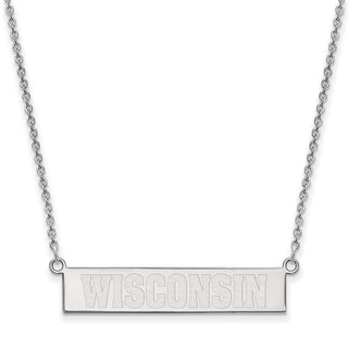 Sterling Silver Rhodium-plated LogoArt University of Wisconsin Small Bar 18 inch Necklace