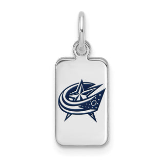 Sterling Silver Rhodium-plated NHL LogoArt Columbus Blue Jackets Enamel Tag Pendant