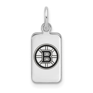 Sterling Silver Rhodium-plated NHL LogoArt Boston Bruins Enamel Tag Pendant
