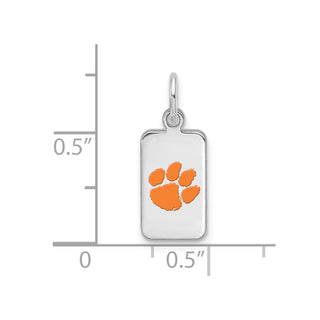 Sterling Silver Rhodium-plated LogoArt Clemson University Enamel Tag Pendant