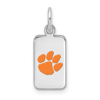 Sterling Silver Rhodium-plated LogoArt Clemson University Enamel Tag Pendant