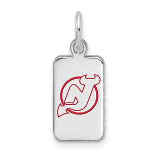 Sterling Silver Rhodium-plated NHL LogoArt New Jersey Devils Enamel Tag Pendant
