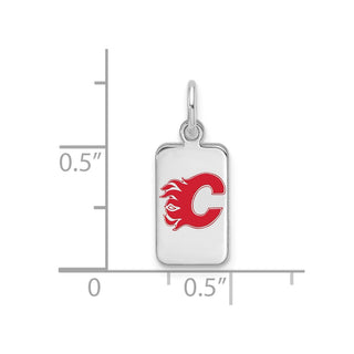 Sterling Silver Rhodium-plated NHL LogoArt Calgary Flames Enamel Tag Pendant