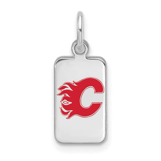 Sterling Silver Rhodium-plated NHL LogoArt Calgary Flames Enamel Tag Pendant