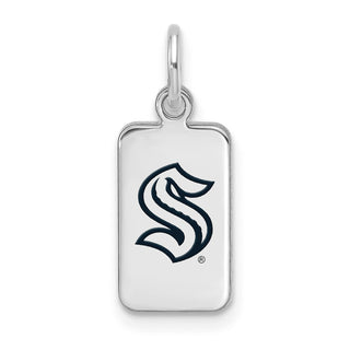 Sterling Silver Rhodium-plated NHL LogoArt Seattle Kraken Enamel Tag Pendant