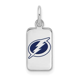 Sterling Silver Rhodium-plated NHL LogoArt Tampa Bay Lightning Enamel Tag Pendant
