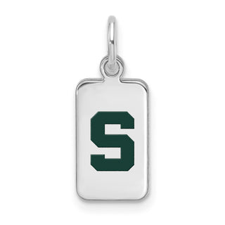 Sterling Silver Rhodium-plated LogoArt Michigan State University Enamel Tag Pendant