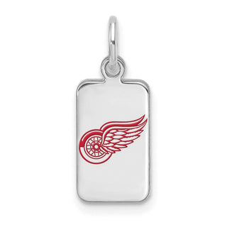 Sterling Silver Rhodium-plated NHL LogoArt Detroit Red Wings Enamel Tag Pendant