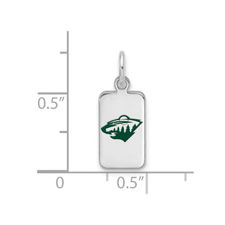 Sterling Silver Rhodium-plated NHL LogoArt Minnesota Wild Enamel Tag Pendant