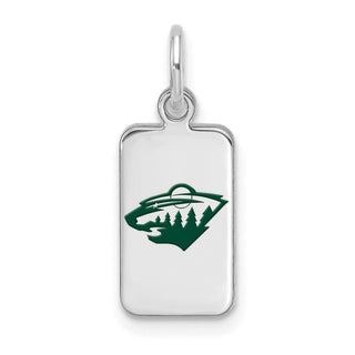 Sterling Silver Rhodium-plated NHL LogoArt Minnesota Wild Enamel Tag Pendant