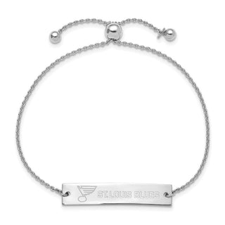 Sterling Silver Rhodium-plated NHL LogoArt St Louis Blues Name Bar Adj Bracelet