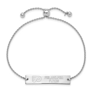 Sterling Silver Rhodium-plated NHL LogoArt Philadelphia Flyers Name Bar Adj Bracelet