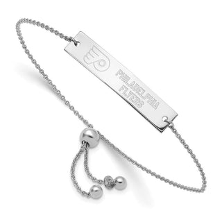 Sterling Silver Rhodium-plated NHL LogoArt Philadelphia Flyers Name Bar Adj Bracelet