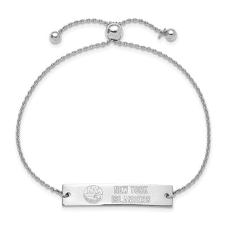 Sterling Silver Rhodium-plated NHL LogoArt New York Islanders Name Bar Adjustable Bracelet