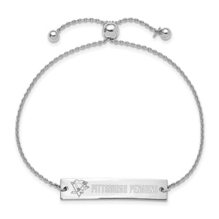 Sterling Silver Rhodium-plated NHL LogoArt Pittsburgh Penguins Name Bar Adjustable Bracelet