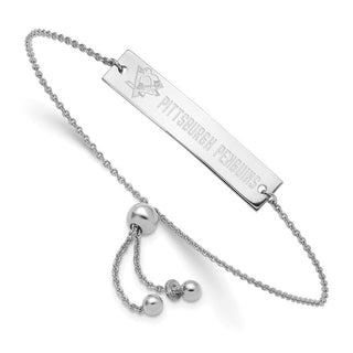 Sterling Silver Rhodium-plated NHL LogoArt Pittsburgh Penguins Name Bar Adjustable Bracelet