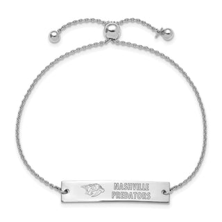 Sterling Silver Rhodium-plated NHL LogoArt Nashville Predators Name Bar Adjustable Bracelet