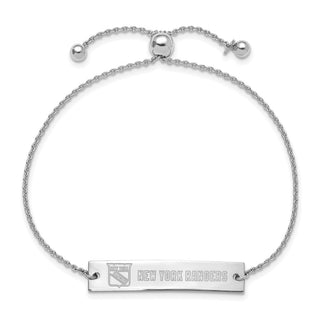 Sterling Silver Rhodium-plated NHL LogoArt New York Rangers Name Bar Adj Bracelet