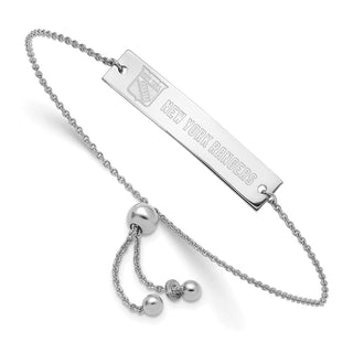 Sterling Silver Rhodium-plated NHL LogoArt New York Rangers Name Bar Adj Bracelet