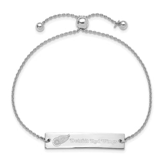Sterling Silver Rhodium-plated NHL LogoArt Detroit Red Wings Name Bar Adj Bracelet