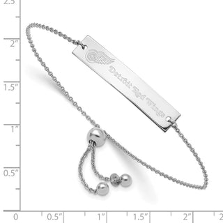 Sterling Silver Rhodium-plated NHL LogoArt Detroit Red Wings Name Bar Adj Bracelet