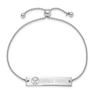 Sterling Silver Rhodium-plated NHL LogoArt Buffalo Sabres Name Bar Adj Bracelet
