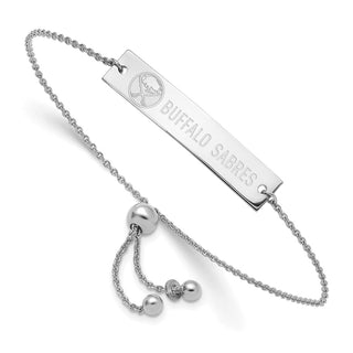 Sterling Silver Rhodium-plated NHL LogoArt Buffalo Sabres Name Bar Adj Bracelet