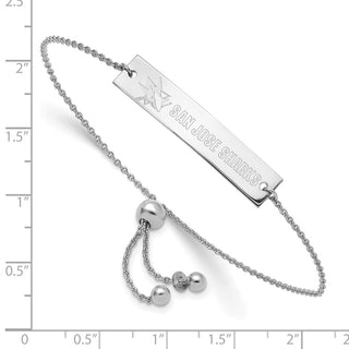 Sterling Silver Rhodium-plated NHL LogoArt San Jose Sharks Name Bar Adj Bracelet