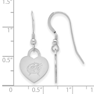 Sterling Silver Rhodium-plated NHL LogoArt Columbus Blue Jackets Heart Dangle Earrings