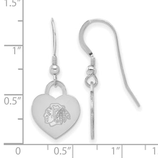 Sterling Silver Rhodium-plated NHL LogoArt Chicago Blackhawks Heart Dangle Earrings