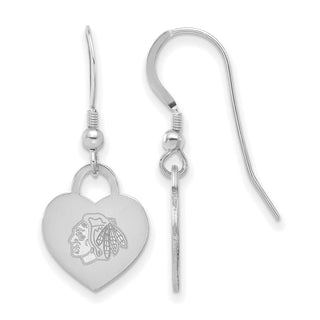 Sterling Silver Rhodium-plated NHL LogoArt Chicago Blackhawks Heart Dangle Earrings