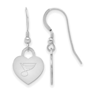 Sterling Silver Rhodium-plated NHL LogoArt St Louis Blues Heart Dangle Earrings