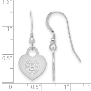 Sterling Silver Rhodium-plated NHL LogoArt Boston Bruins Heart Dangle Earrings