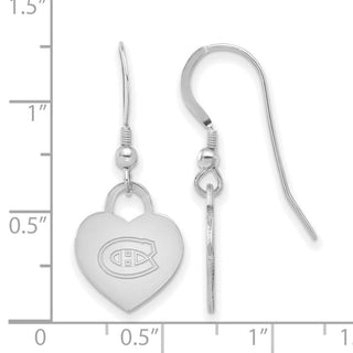 Sterling Silver Rhodium-plated NHL LogoArt Montreal Canadiens Heart Dangle Earrings