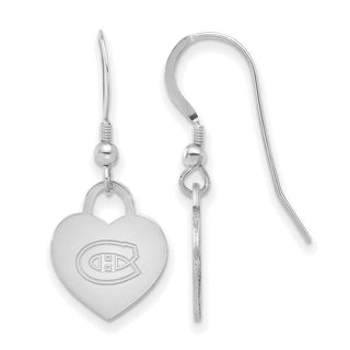 Sterling Silver Rhodium-plated NHL LogoArt Montreal Canadiens Heart Dangle Earrings