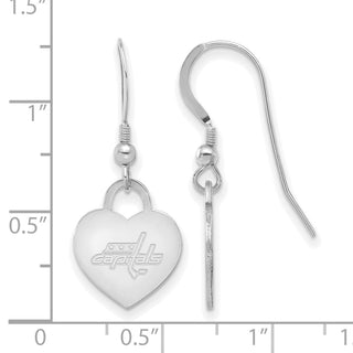 Sterling Silver Rhodium-plated NHL LogoArt Washington Capitals Heart Dangle Earrings