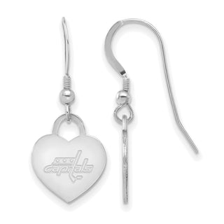 Sterling Silver Rhodium-plated NHL LogoArt Washington Capitals Heart Dangle Earrings