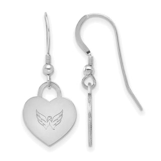 Sterling Silver Rhodium-plated NHL LogoArt Washington Capitals Heart Dangle Earrings
