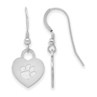 Sterling Silver Rhodium-plated LogoArt Clemson University Heart Dangle Earrings