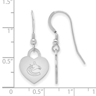 Sterling Silver Rhodium-plated NHL LogoArt Vancouver Canucks Heart Dangle Earrings