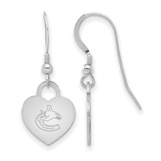 Sterling Silver Rhodium-plated NHL LogoArt Vancouver Canucks Heart Dangle Earrings