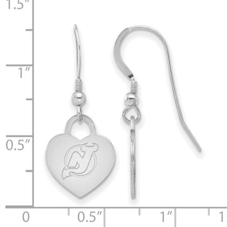 Sterling Silver Rhodium-plated NHL LogoArt New Jersey Devils Heart Dangle Earrings