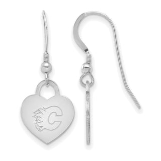 Sterling Silver Rhodium-plated NHL LogoArt Calgary Flames Heart Dangle Earrings