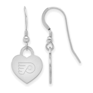 Sterling Silver Rhodium-plated NHL LogoArt Philadelphia Flyers Heart Dangle Earrings