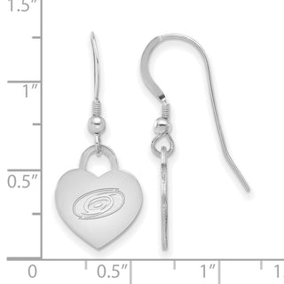 Sterling Silver Rhodium-plated NHL LogoArt Carolina Hurricanes Heart Dangle Earrings