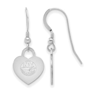 Sterling Silver Rhodium-plated NHL LogoArt New York Islanders Heart Dangle Earrings