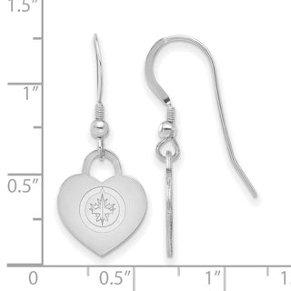 Sterling Silver Rhodium-plated NHL LogoArt Winnipeg Jets Heart Dangle Earrings