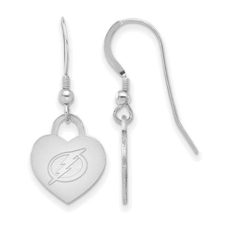 Sterling Silver Rhodium-plated NHL LogoArt Tampa Bay Lightning Heart Dangle Earrings